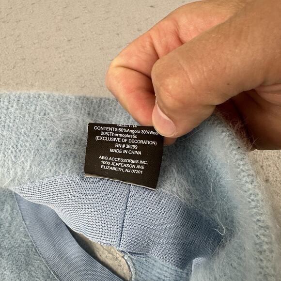 Y2K Bobby‎ Jack Girls Fuzzy Angora Beanie Hat Blue Monkey Embroidered Knit Retro - Picture 11 of 14